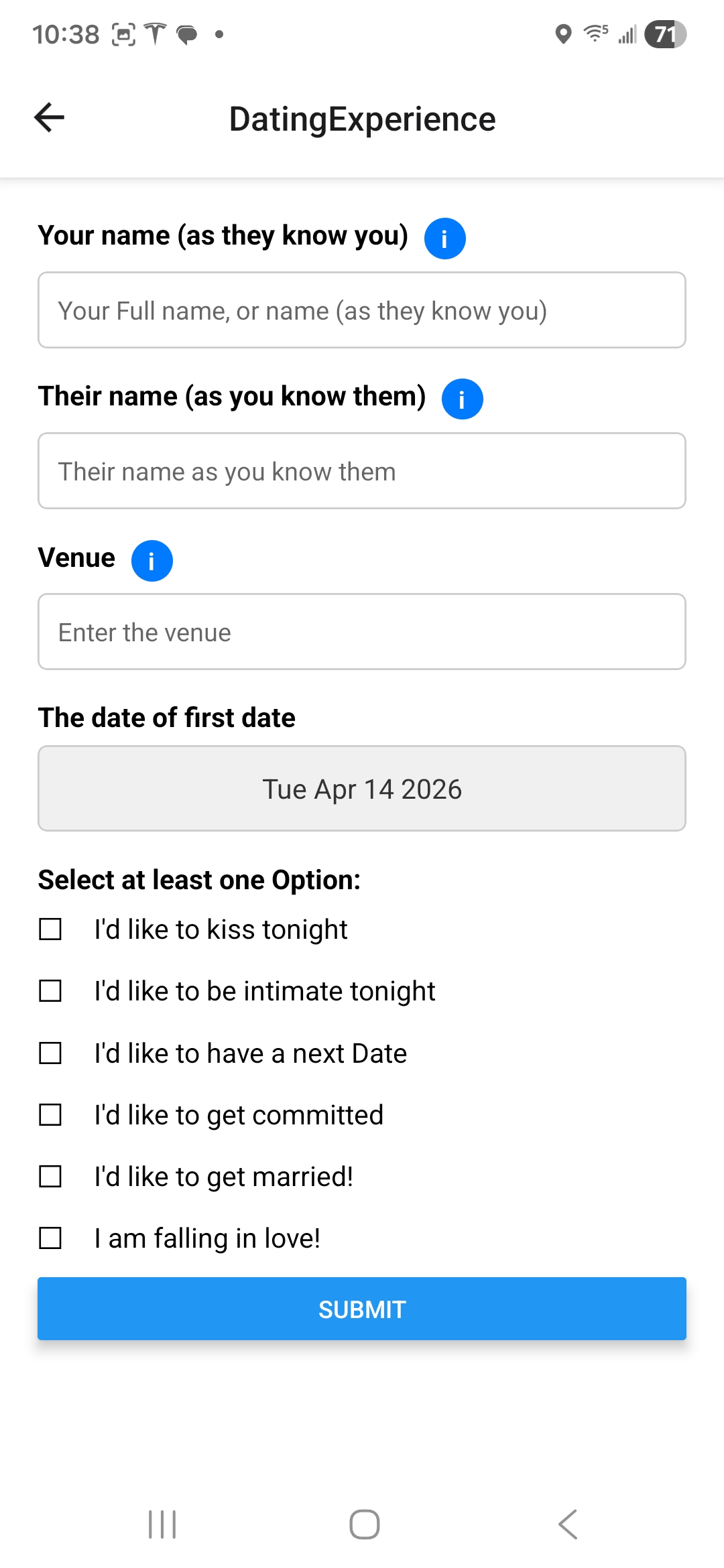Mutual Spark dating experience screen